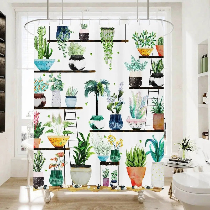 72-in. Watercolor Plants Botanical Floral Flower Pots Succulents Shower Curtain by HomePacific