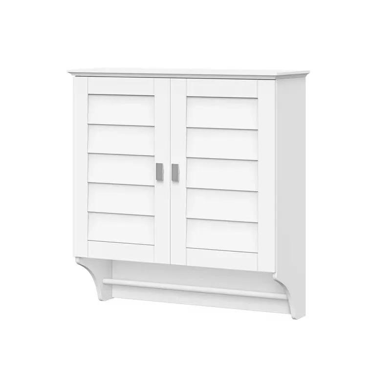 Wall Mounted Bathroom Medicine Cabinet with Louver Doors and Towel Bar in White by HomePacific