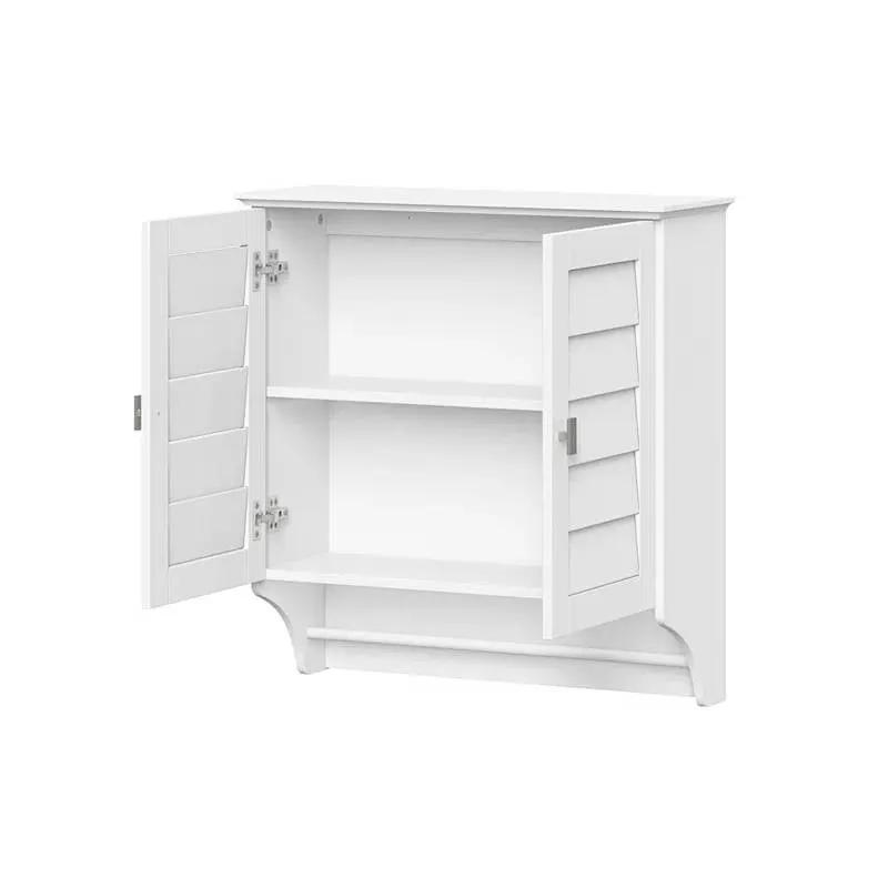 Wall Mounted Bathroom Medicine Cabinet with Louver Doors and Towel Bar in White by HomePacific