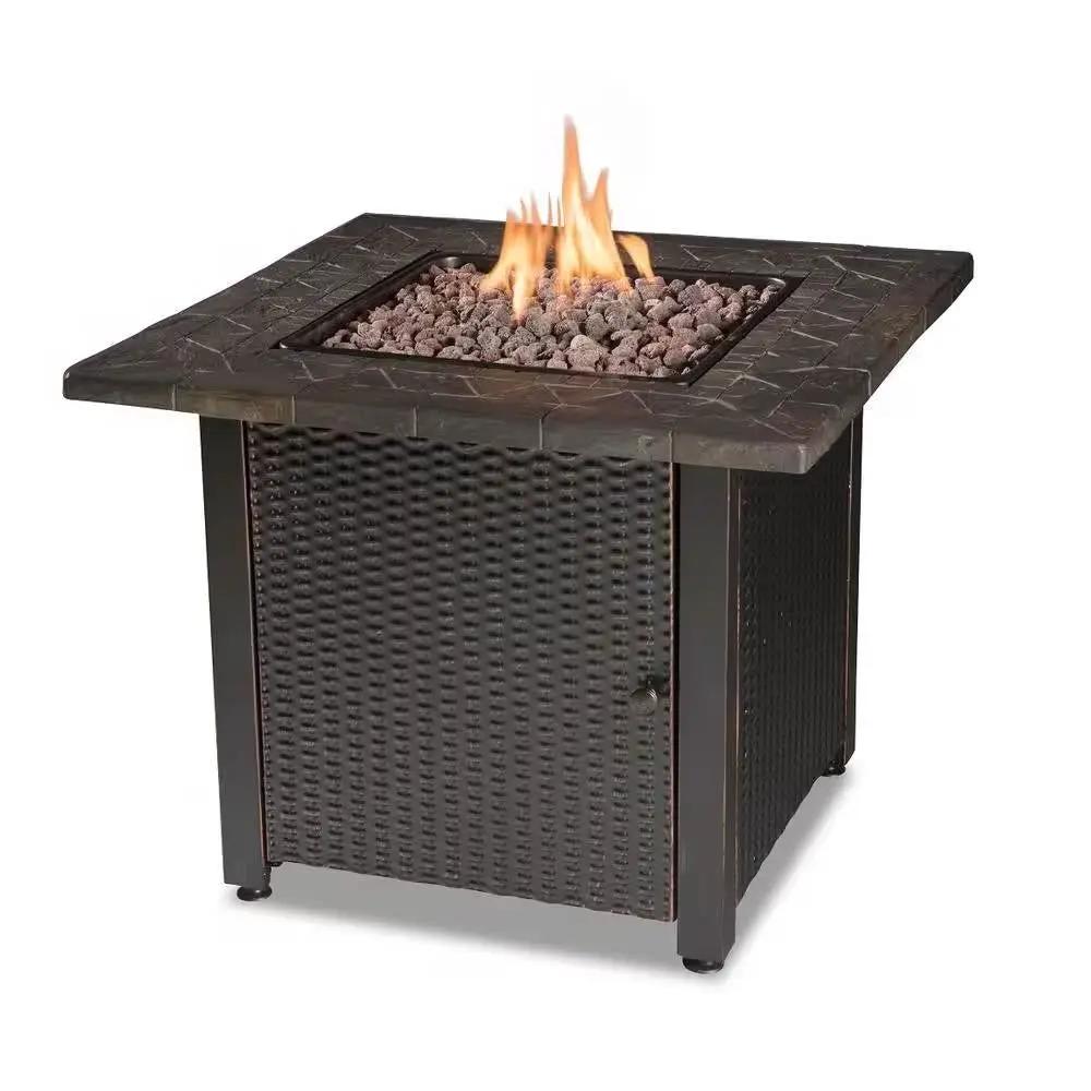 30-inch Outdoor Bronze LP Propane Gas Fire Pit with Lava Rocks and Cover by HomePacific