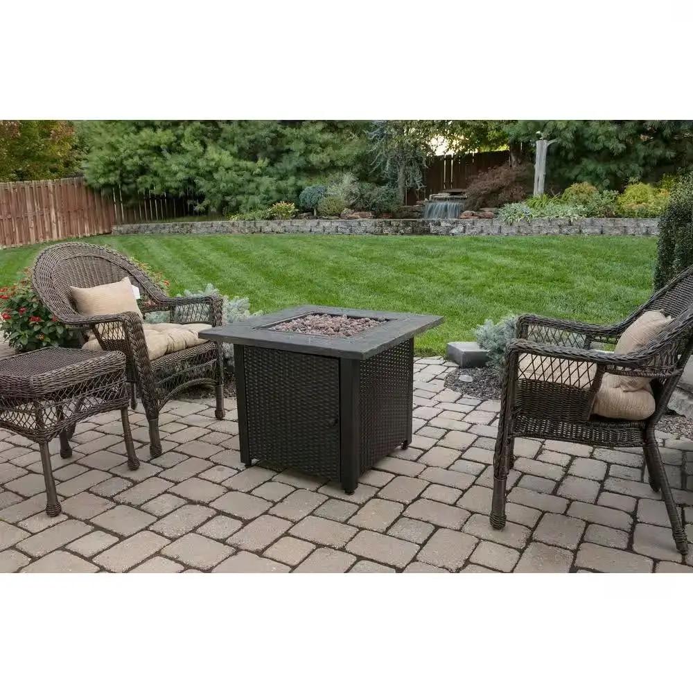 30-inch Outdoor Bronze LP Propane Gas Fire Pit with Lava Rocks and Cover by HomePacific