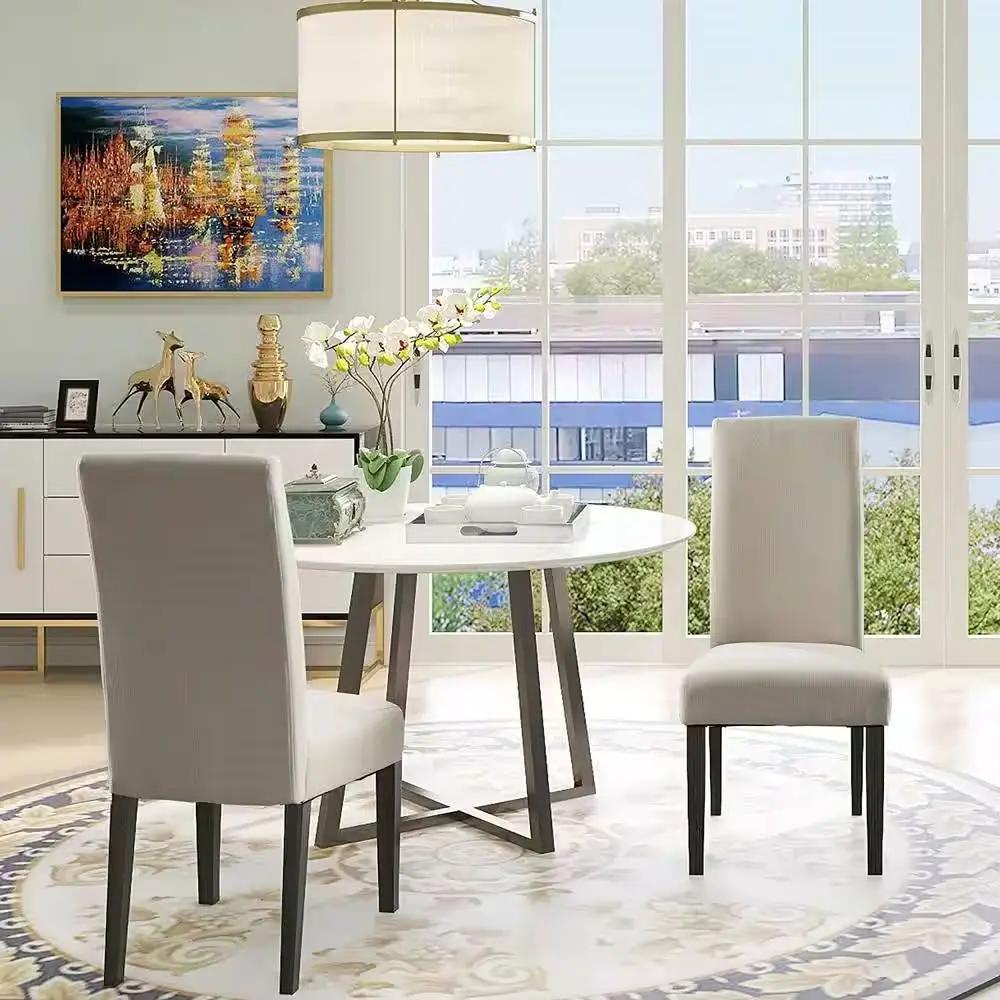 Set of 2 Modern Beige Cream Fabric Upholstered Dining Chair with Black Wood Legs by HomePacific