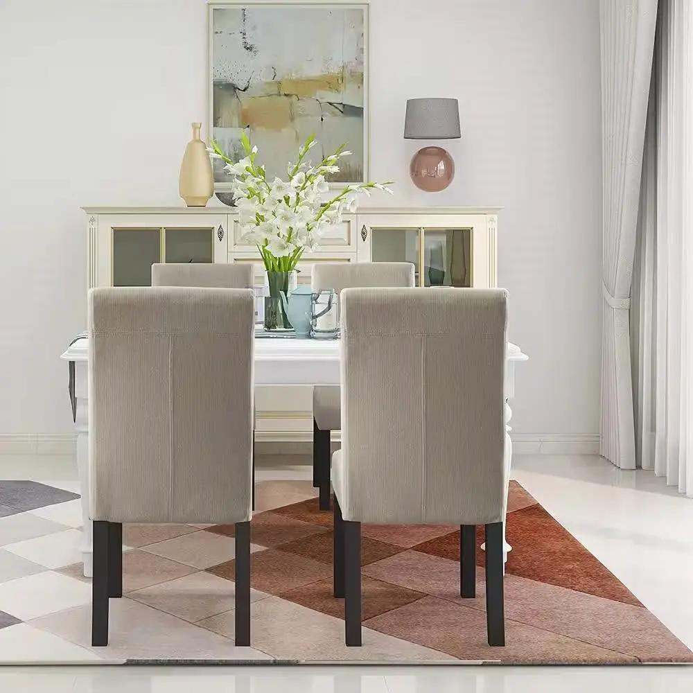 Set of 2 Modern Beige Cream Fabric Upholstered Dining Chair with Black Wood Legs by HomePacific