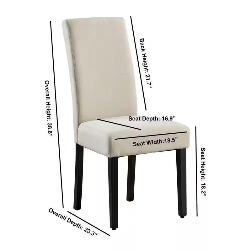 Set of 2 Modern Beige Cream Fabric Upholstered Dining Chair with Black Wood Legs by HomePacific