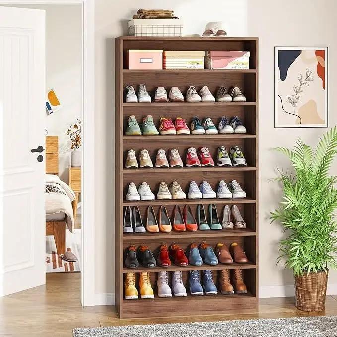 Freestanding 8-Shelf Shoe Rack for Closet Shelving Unit in Brown Wood Finish by HomePacific
