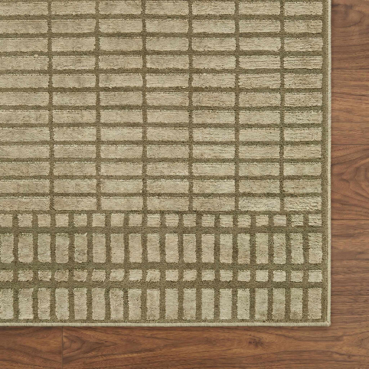 Gareth Olive Grid Area Rug, sample swatch