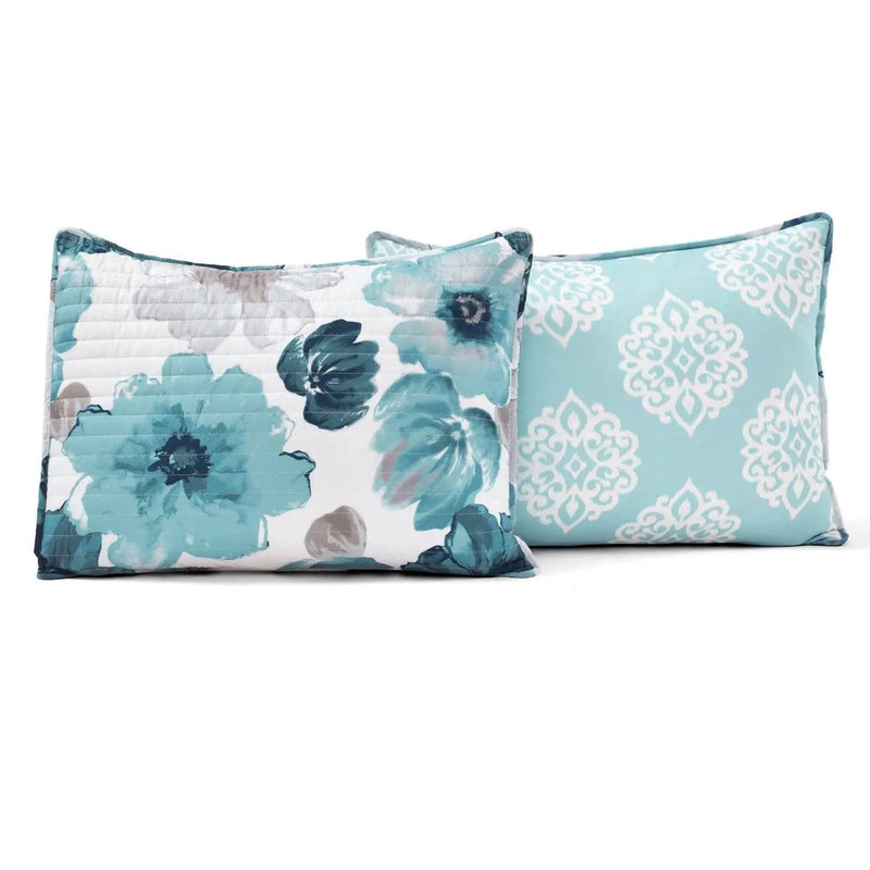 Full/Queen Blue Grey Flowers Lightweight Polyester Microfiber Quilt Set by HomePacific