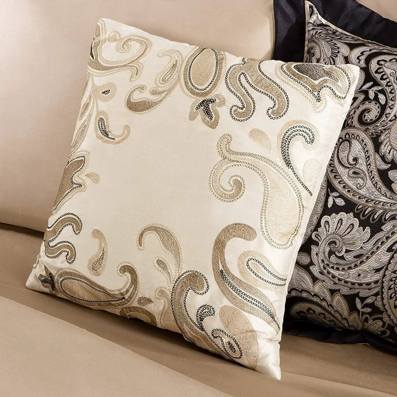Queen 12 Piece Cotton Polyester Comforter Set Black Gold Paisley by HomePacific