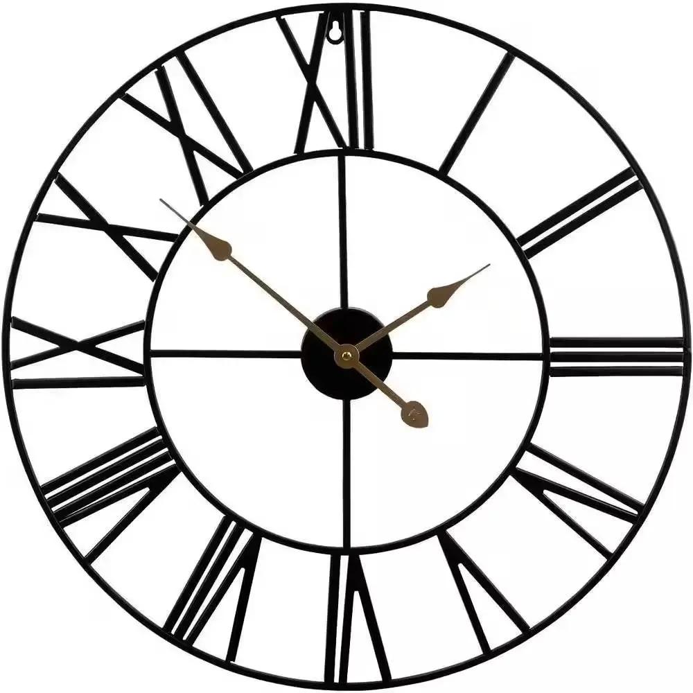 Round 24-inch Black Metal Roman Numeral Wall Clock with Gold Hands by HomePacific