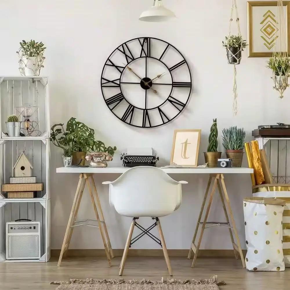 Round 24-inch Black Metal Roman Numeral Wall Clock with Gold Hands by HomePacific