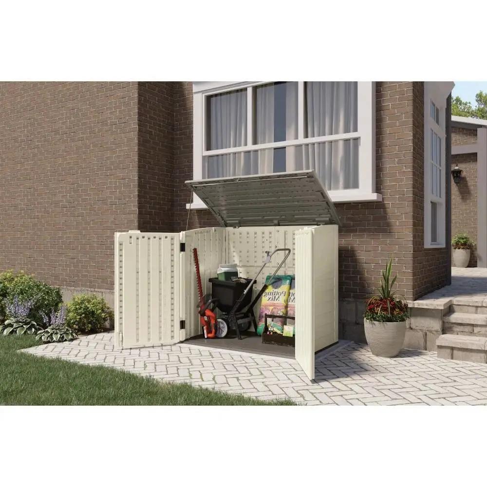 Cream Beige and Grey Outdoor Heavy Duty Plastic Garbage Bin Trash Can Storage Shed by HomePacific