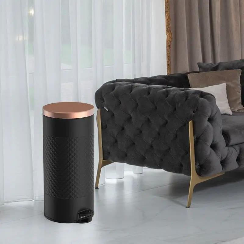 Hands Free Black/Gold Metal Step On Trash Can - 8 Gallons by HomePacific