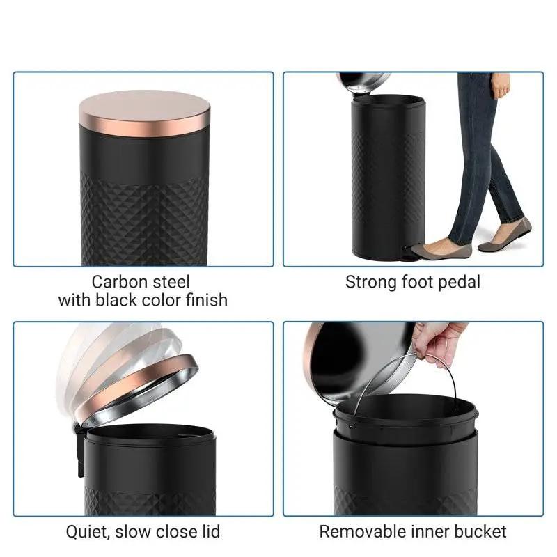 Hands Free Black/Gold Metal Step On Trash Can - 8 Gallons by HomePacific