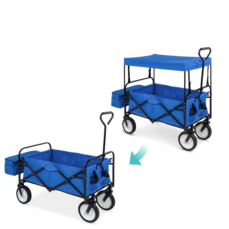 Collapsible Utility Wagon Cart Indoor/Outdoor with Canopy - Blue by HomePacific