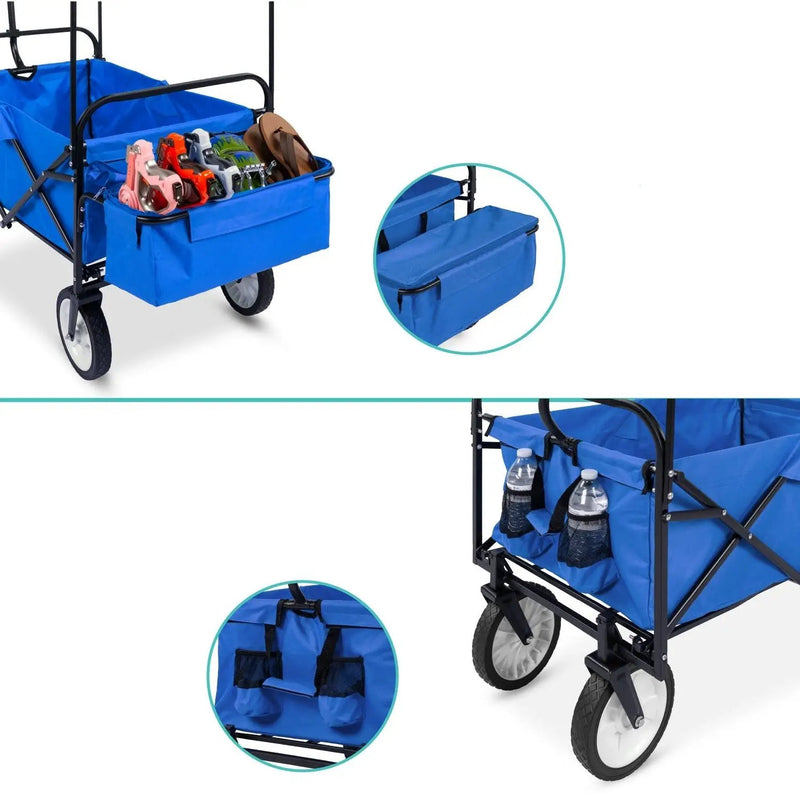 Collapsible Utility Wagon Cart Indoor/Outdoor with Canopy - Blue by HomePacific