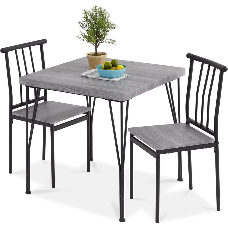 Modern 3-Piece Metal Frame Dining Set with Grey Wood Top Table and 2 Chairs by HomePacific