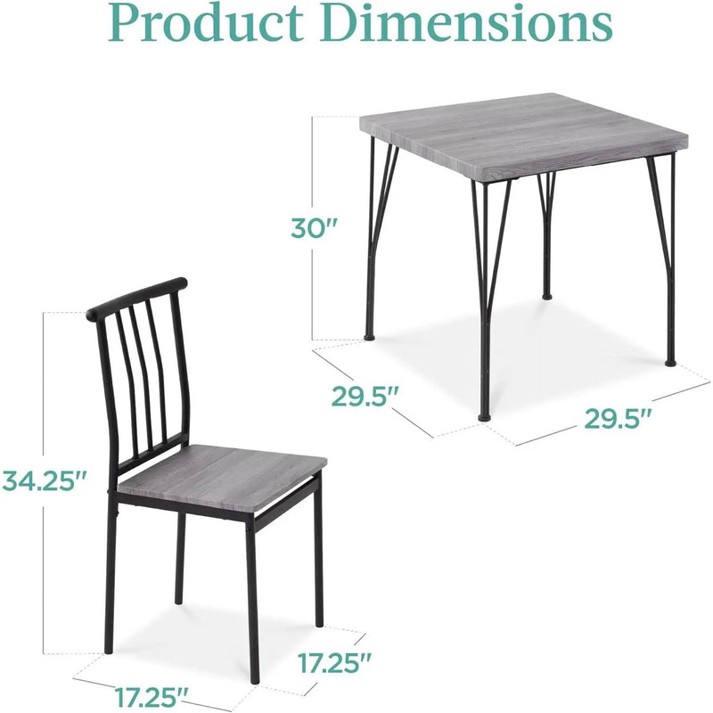 Modern 3-Piece Metal Frame Dining Set with Grey Wood Top Table and 2 Chairs by HomePacific