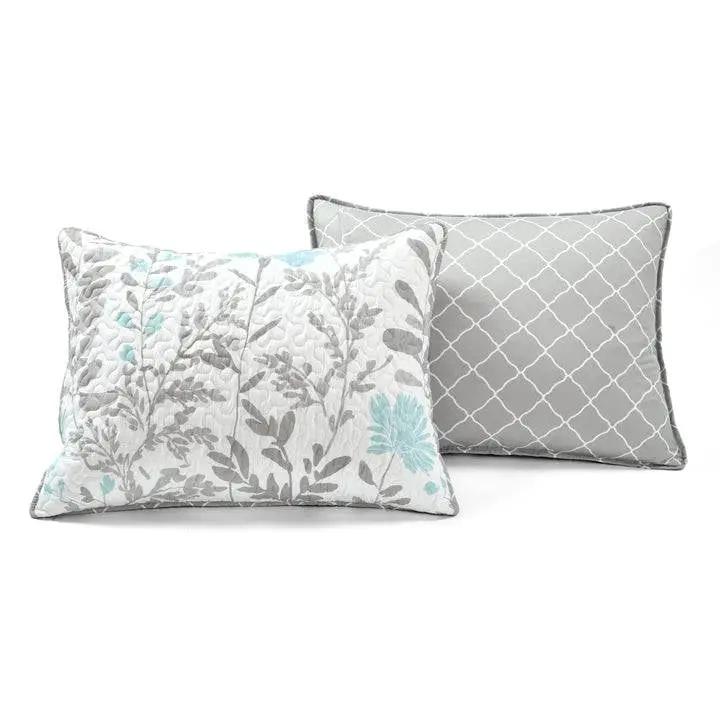 King Size Blue Grey Floral Lightweight Thin Polyester Fabric 3-Piece Quilt Set by HomePacific