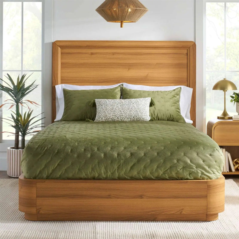 Queen Modern Wood Platform Bed Frame with Round Corners and Headboard by HomePacific