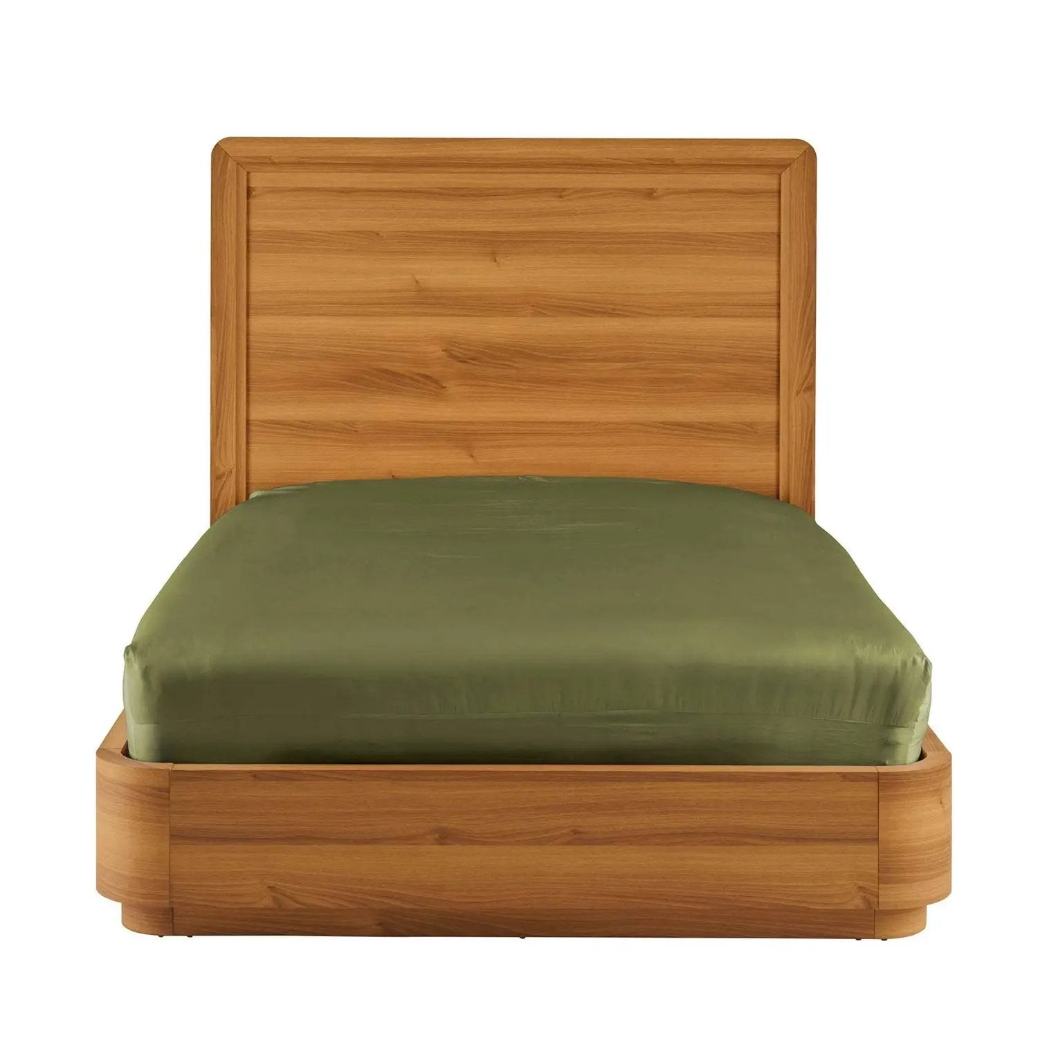 Queen Modern Wood Platform Bed Frame with Round Corners and Headboard by HomePacific