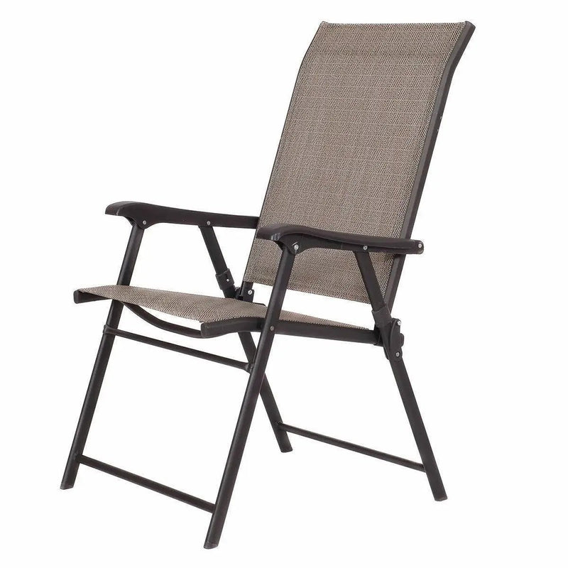 Set of 2 Outdoor Folding Patio Chairs in Brown with Black Metal Frame by HomePacific