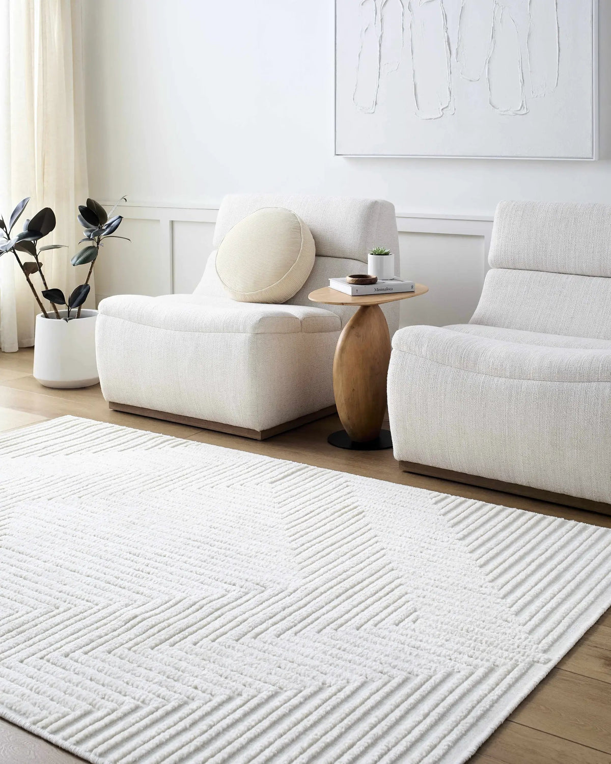 Briana Off-White Washable Area Rug, installed in a room