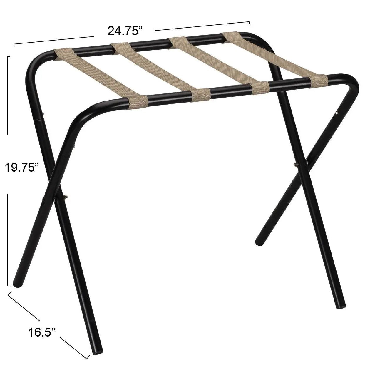 Black Metal Folding Luggage Rack with Khaki Fabric Straps by HomePacific