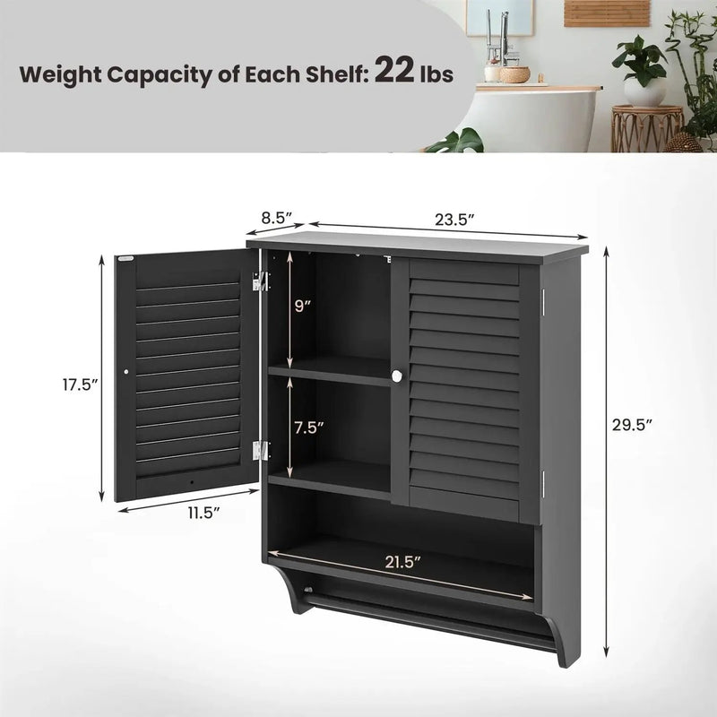 Black Wall-Mounted Bathroom Medicine Cabinet with Louver Doors and Towel Bar by HomePacific