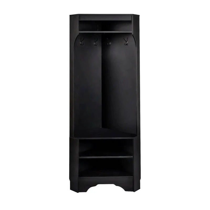 Modern Black Corner Hall Tree Coat Rack Entryway Storage Cabinet Shoe Bench by HomePacific