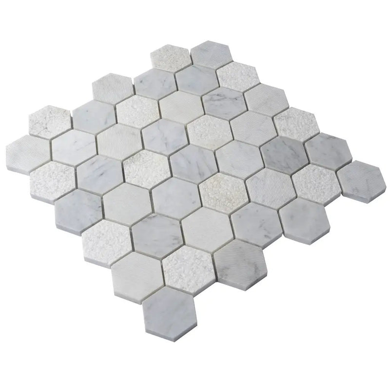 White 12x12 Polished Etched Hexagon Bianco Carrara Marble Mosaic Tile (5 pack, 4.92 sq ft/case) by Apollo Tile