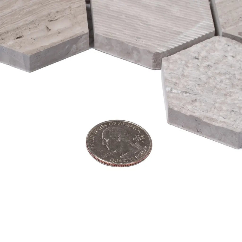 Wooden Grey 12x12 Etched Polished Hexagon Marble Mosaic Tile (5 pack, 4.92 sq ft/case) by Apollo Tile
