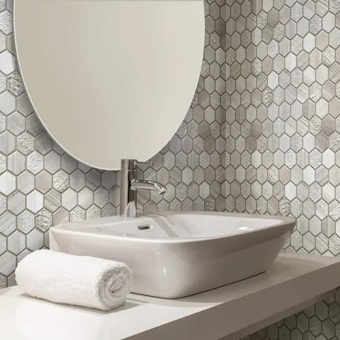 Wooden Grey 12x12 Etched Polished Hexagon Marble Mosaic Tile (5 pack, 4.92 sq ft/case) by Apollo Tile