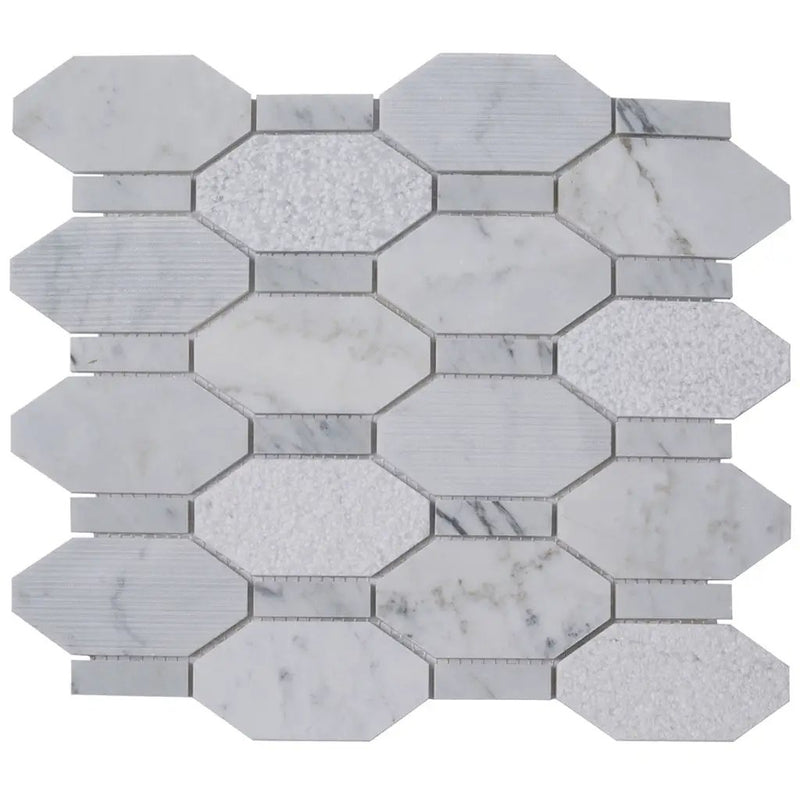 White 11x12 Polished Etched Hexagon Bianco Carrara Marble Mosaic Tile (5 pack, 4.66 sq ft/case) by Apollo Tile