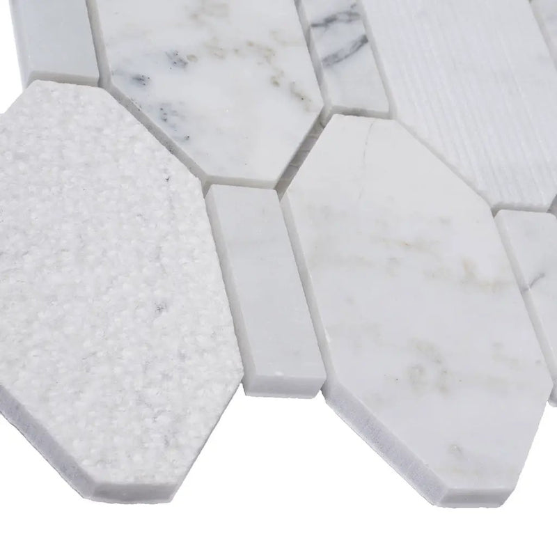 White 11x12 Polished Etched Hexagon Bianco Carrara Marble Mosaic Tile (5 pack, 4.66 sq ft/case) by Apollo Tile