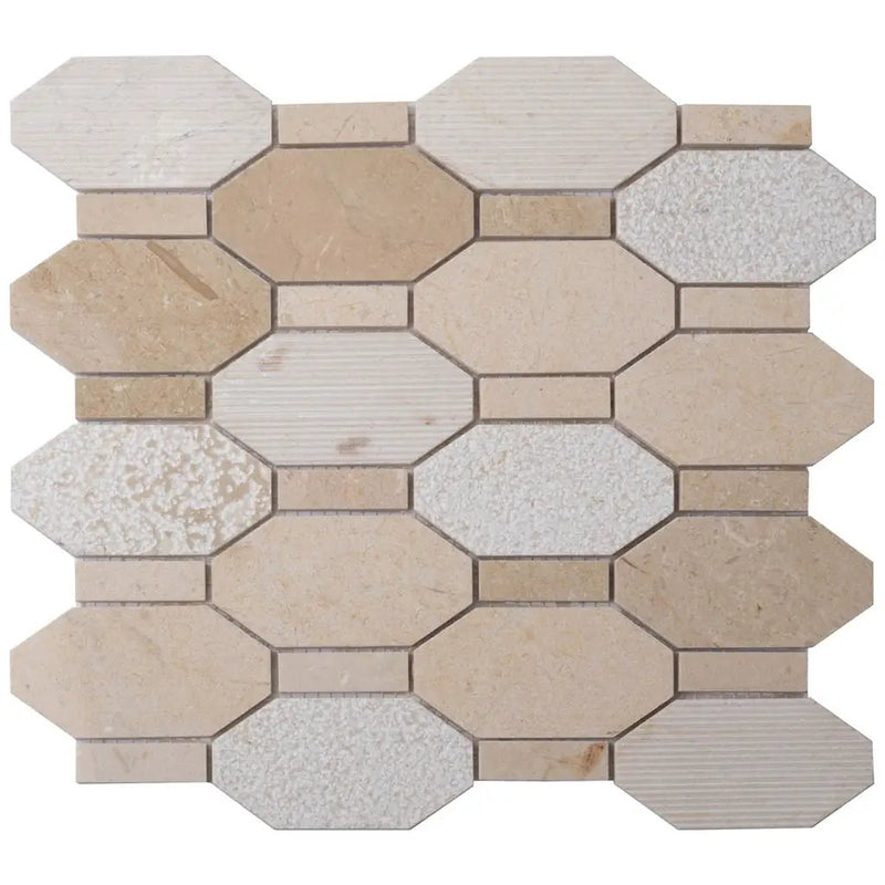 Beige 11x12 Polished Etched Hexagon Crema Marfil Marble Mosaic Tile (5 pack, 4.66 sq ft/case) by Apollo Tile