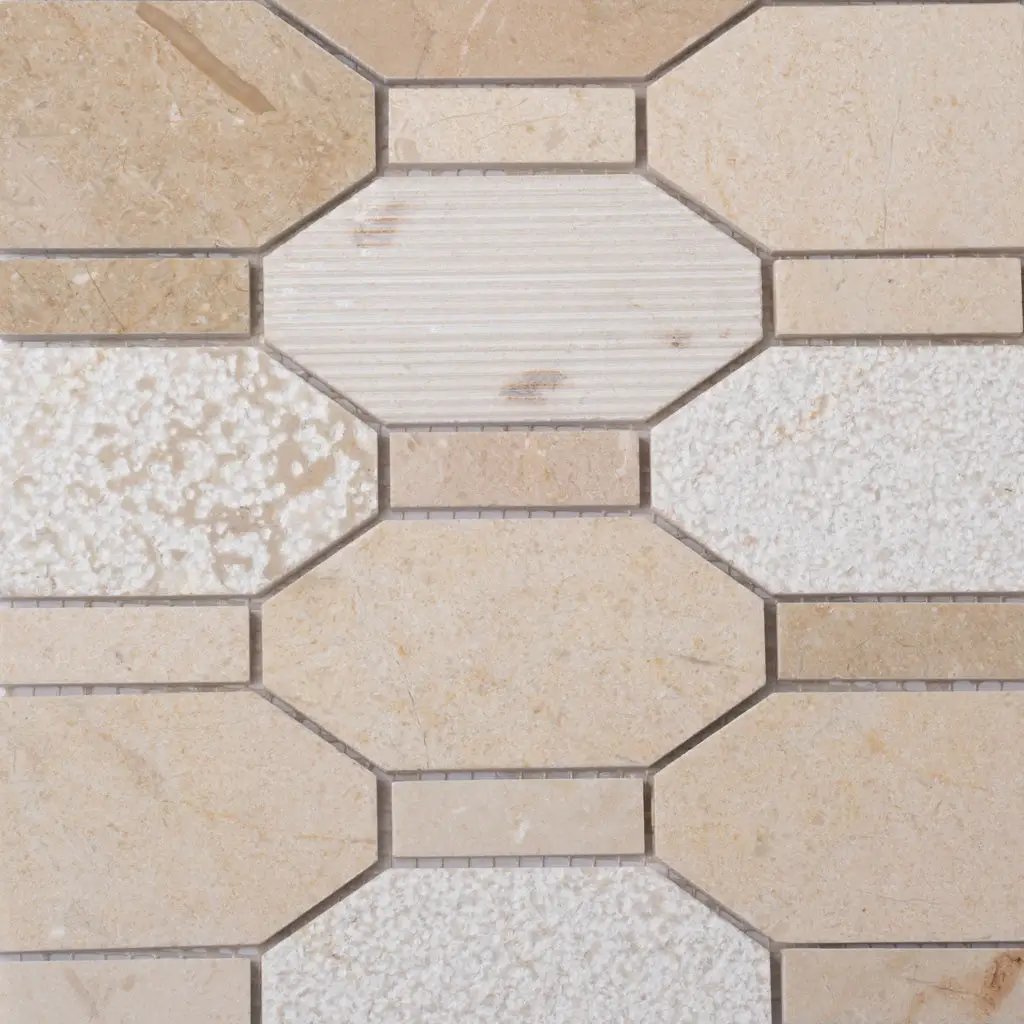 Beige 11x12 Polished Etched Hexagon Crema Marfil Marble Mosaic Tile (5 pack, 4.66 sq ft/case) by Apollo Tile