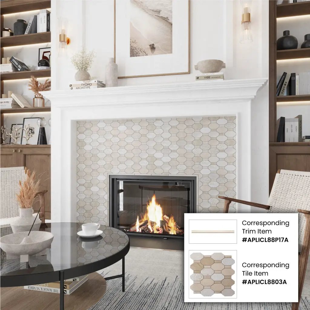 Beige 11x12 Polished Etched Hexagon Crema Marfil Marble Mosaic Tile (5 pack, 4.66 sq ft/case) by Apollo Tile