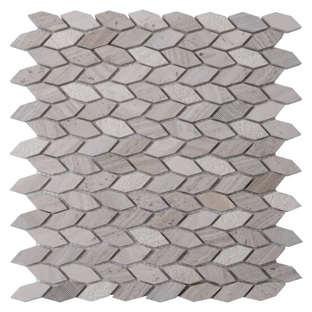 Wooden Grey 12x12 Polished Etched Hexagon Marble Mosaic Tile (5 pack, 4.92 sq ft/case) by Apollo Tile