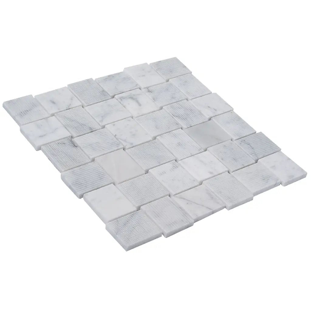 White 11x11 Polished Etched Brick Bianco Carrara Marble Mosaic Tile (5 pack, 4.13 sq ft/case) by Apollo Tile