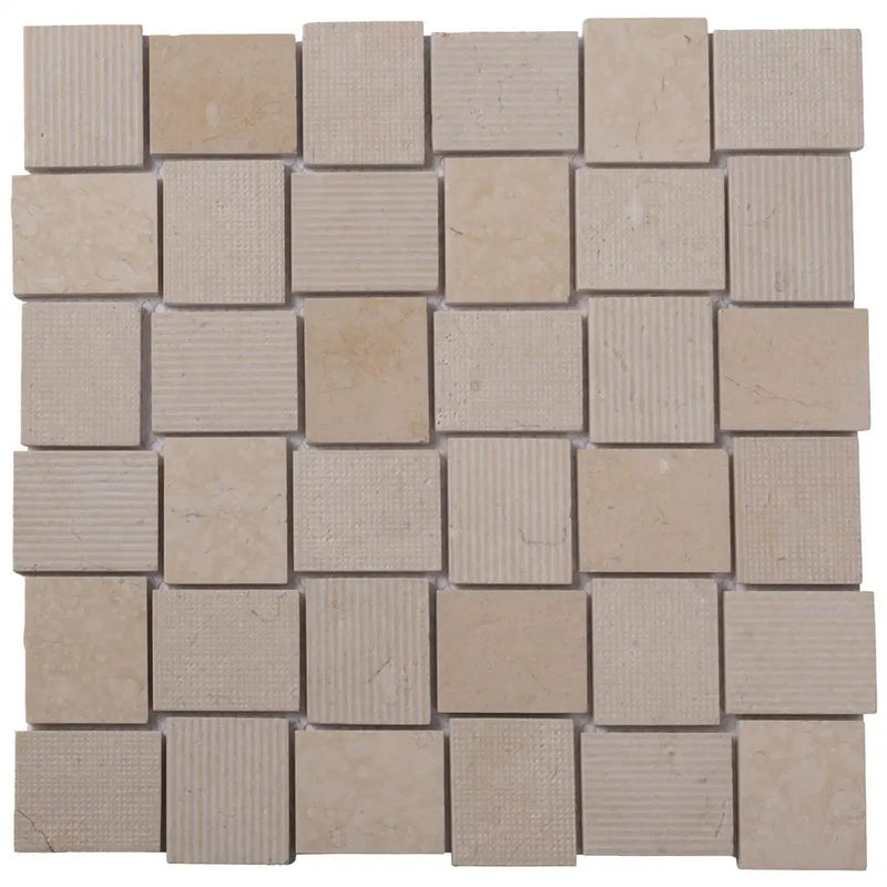 Beige 11x11 Polished Etched Brick Crema Marfil Marble Mosaic Tile (5 pack, 4.13 sq ft/case) by Apollo Tile