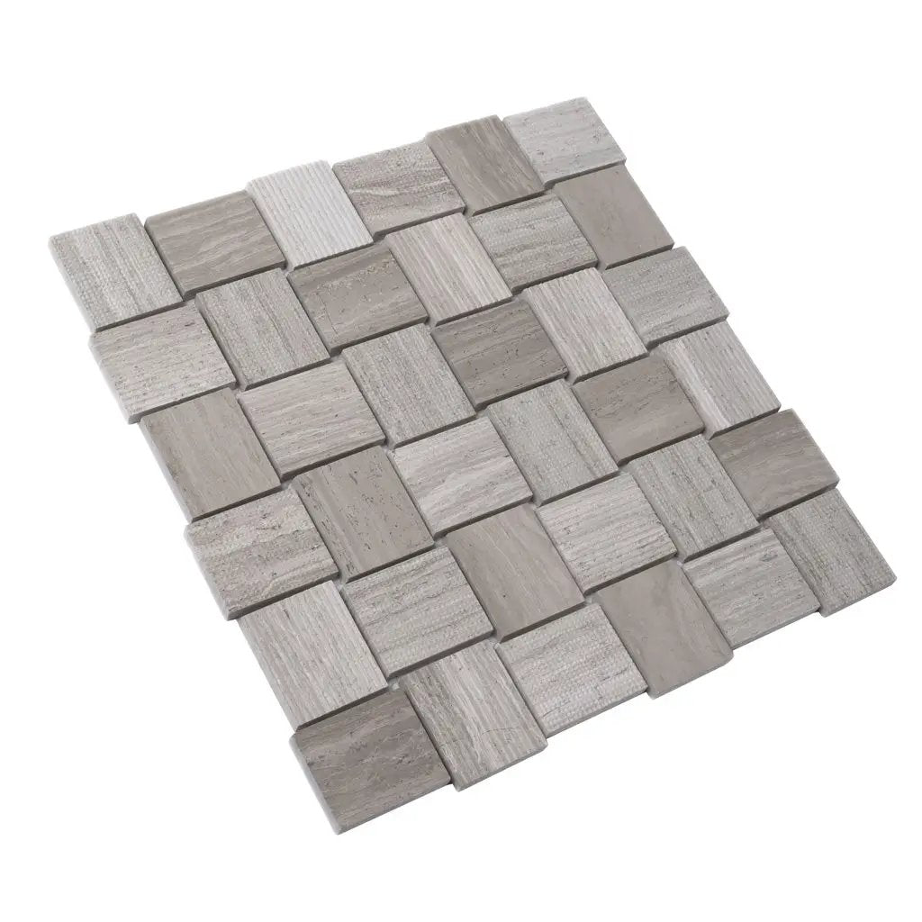 Wooden Grey 11x11 Polished Etched Brick Marble Mosaic Tile (5 pack, 4.13 sq ft/case) by Apollo Tile