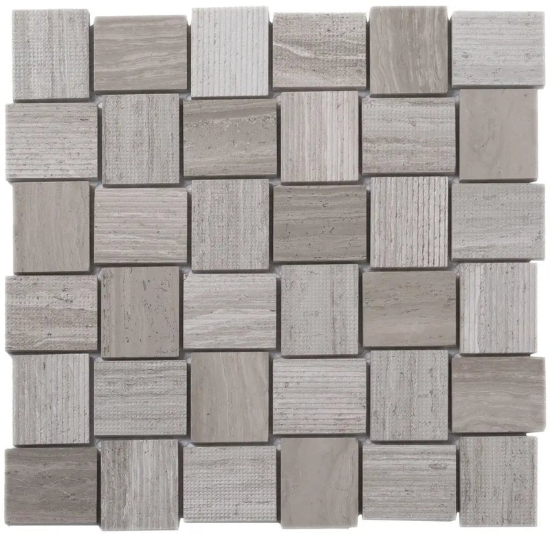 Wooden Grey 11x11 Polished Etched Brick Marble Mosaic Tile (5 pack, 4.13 sq ft/case) by Apollo Tile