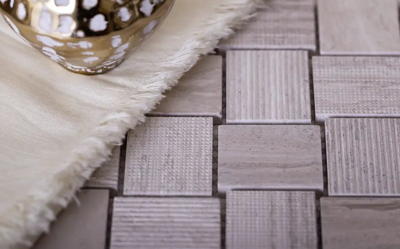 Wooden Grey 11x11 Polished Etched Brick Marble Mosaic Tile (5 pack, 4.13 sq ft/case) by Apollo Tile
