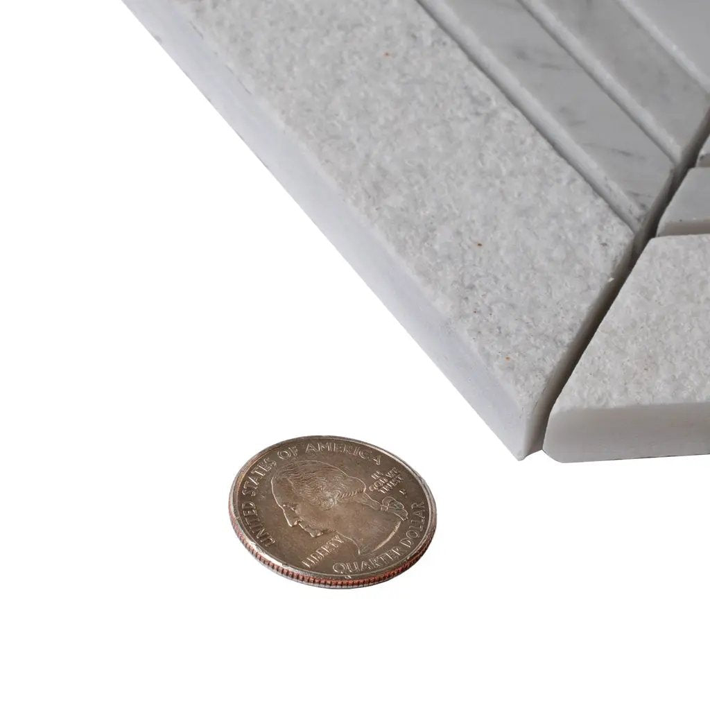 Gray White 13x13 Polished Etched Herringbone Bianco Carrara Marble Mosaic Tile (5 pack, 6.09 sq ft/case) by Apollo Tile