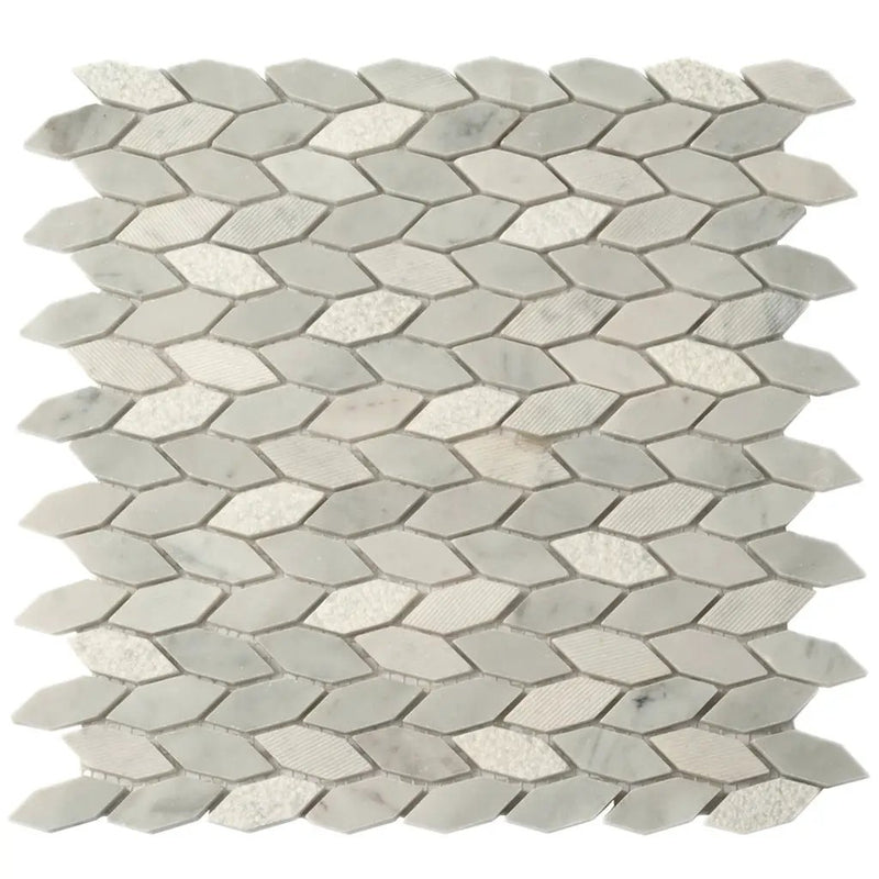 White Gray 12x12 Polished Etched Hexagon Bianco Carrara Marble Mosaic Tile (5 pack, 4.92 sq ft/case) by Apollo Tile