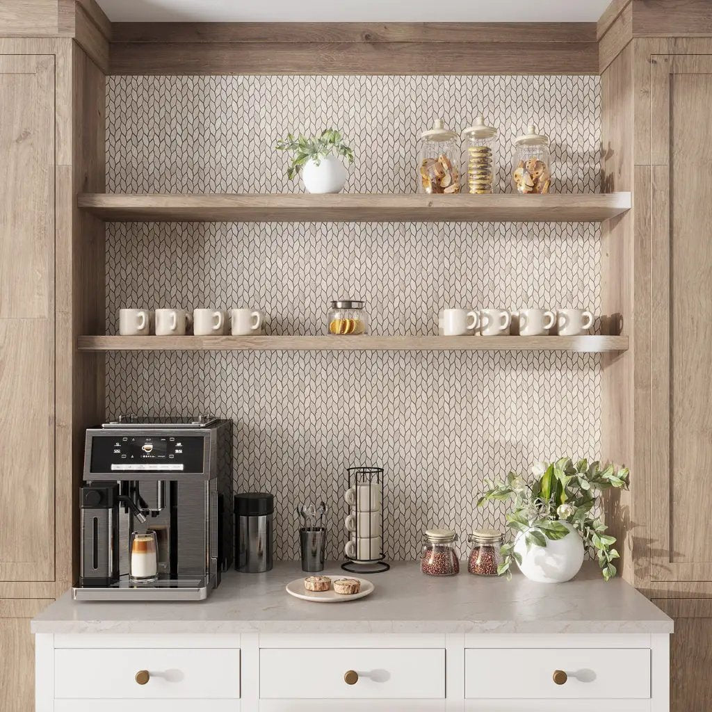 Beige 12x12 Etched Polished Crema Marfil Marble Mosaic Tile (5 pack, 4.92 sq ft/case) by Apollo Tile