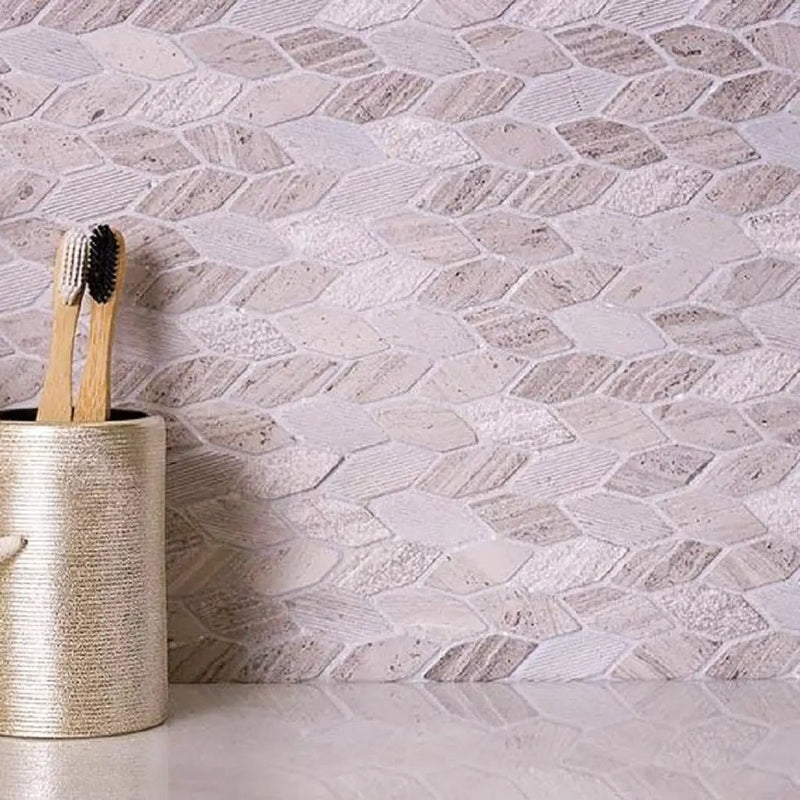 Beige 12x12 Etched Polished Crema Marfil Marble Mosaic Tile (5 pack, 4.92 sq ft/case) by Apollo Tile