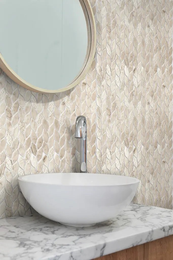 Beige 12x12 Etched Polished Crema Marfil Marble Mosaic Tile (5 pack, 4.92 sq ft/case) by Apollo Tile