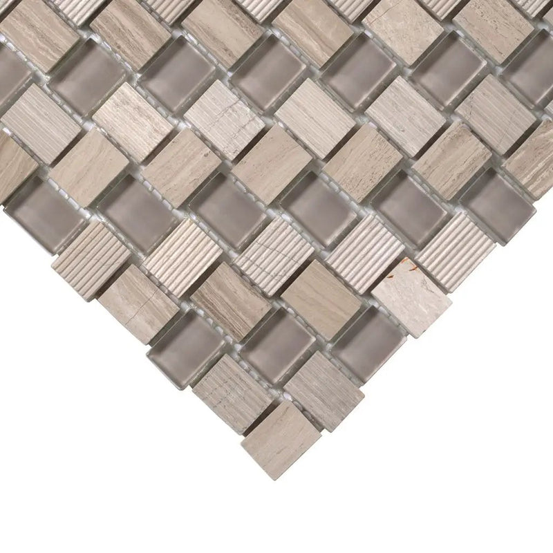 Wooden Grey Glass 12x12 Polished Etched Brick Marble Mosaic Tile (5 pack, 4.83 sq ft/case) by Apollo Tile
