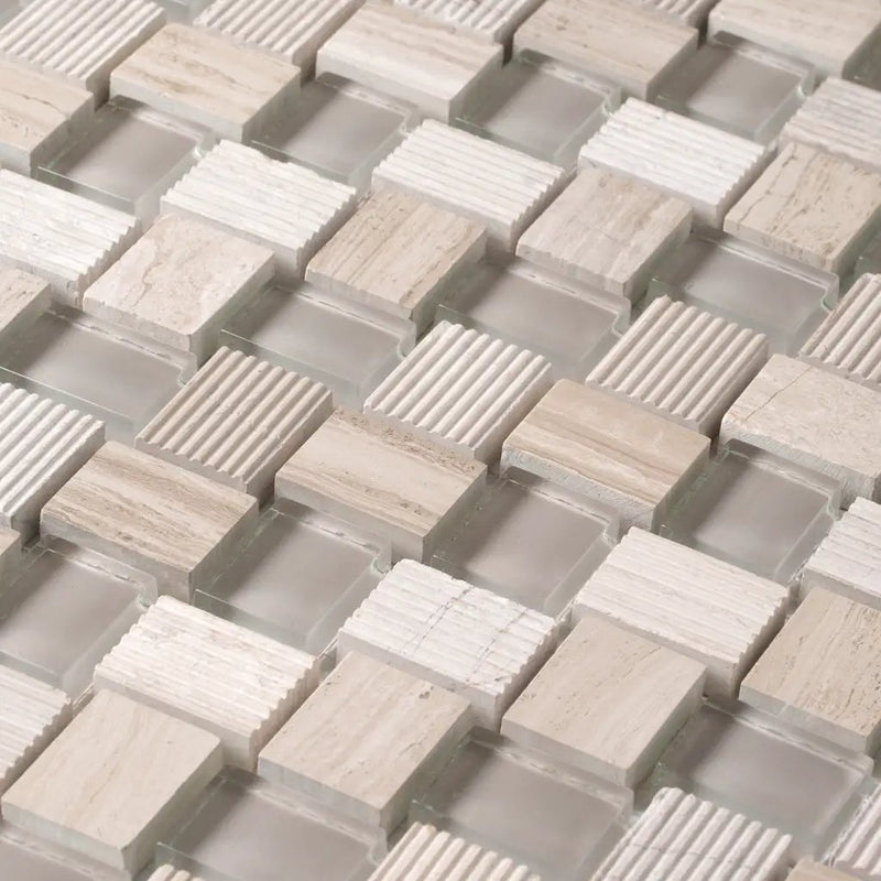 Wooden Grey Glass 12x12 Polished Etched Brick Marble Mosaic Tile (5 pack, 4.83 sq ft/case) by Apollo Tile